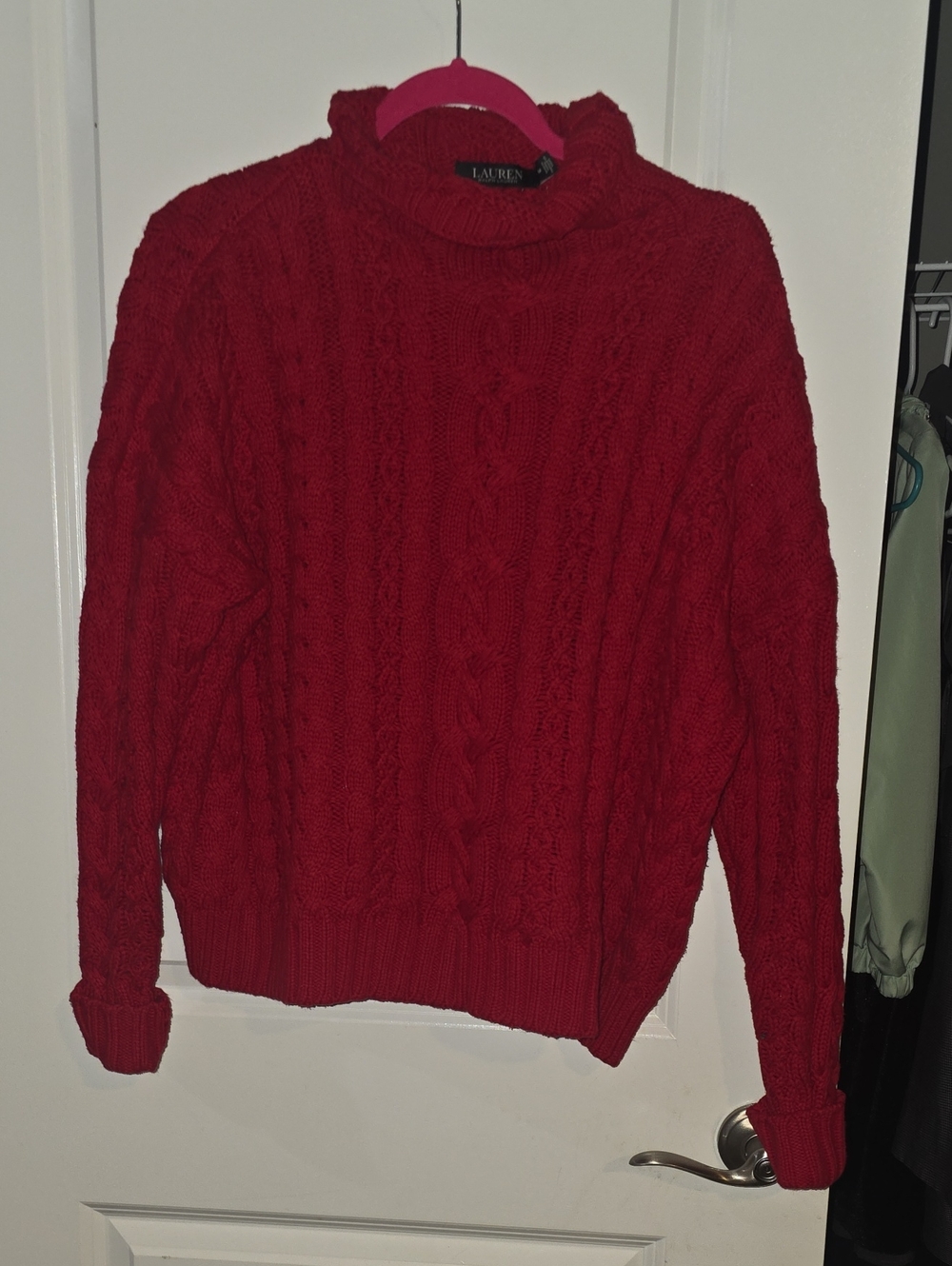 Lauren Ralph Lauren Red Cable Crewneck Sweater